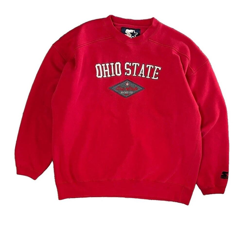VTG Starter Ohio State Buckeyes Red Embroidered Crewneck Sweatshirt Unisex XL